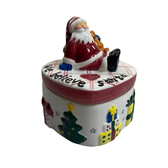 “We Believe Santa” Vintage 2000’s Palm Tree Co Christmas Ceramic Candy Dish Box - Picture 1 of 15